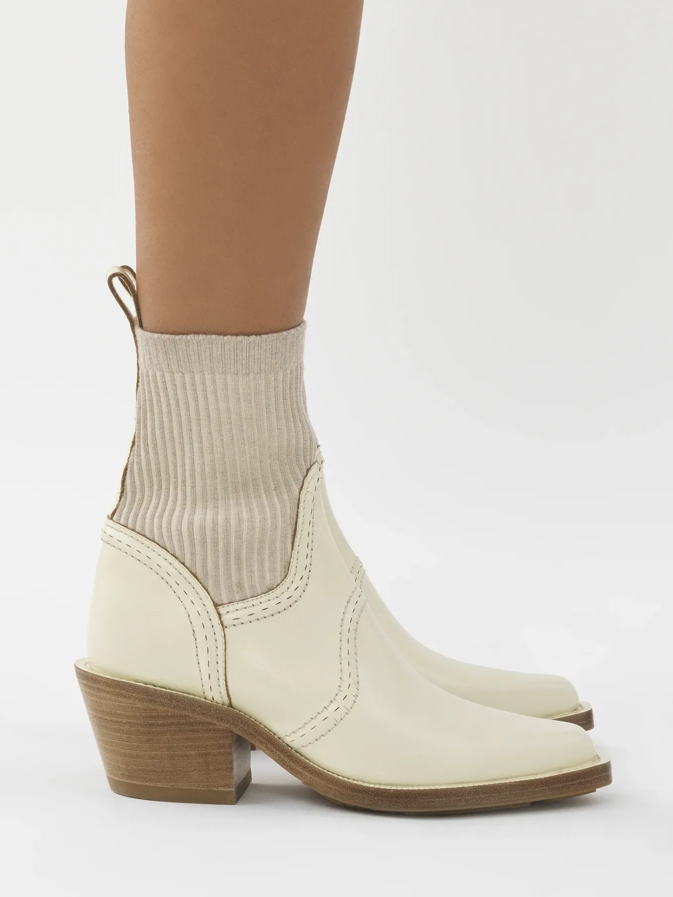 Bottes Et Bottines-Chloé Bottines Texanes Effet Chaussette Nellie Eggshell
