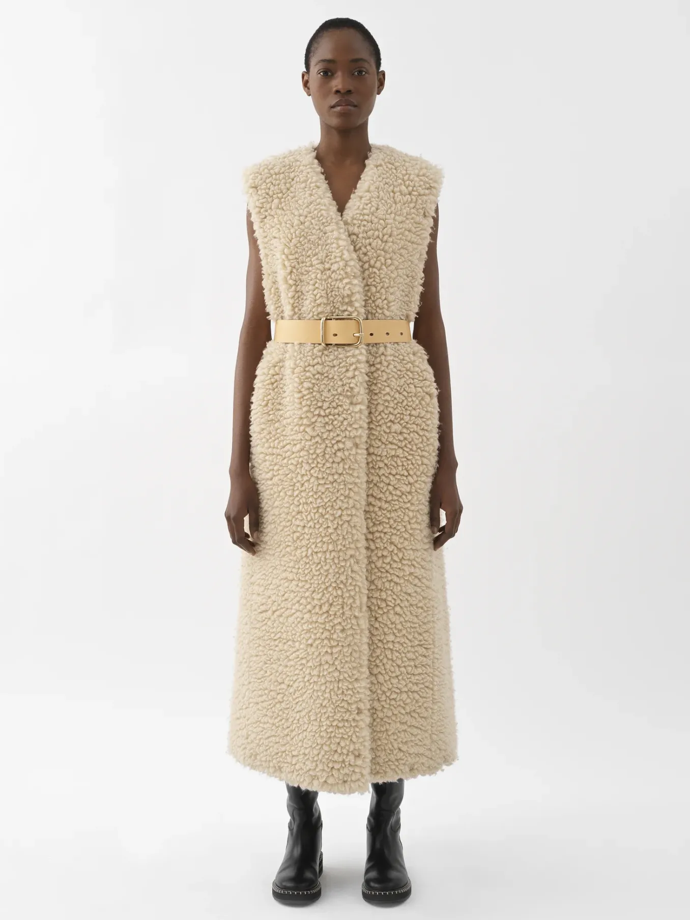 Manteaux-Chloé Gilet Long Ceinture Soften Brown