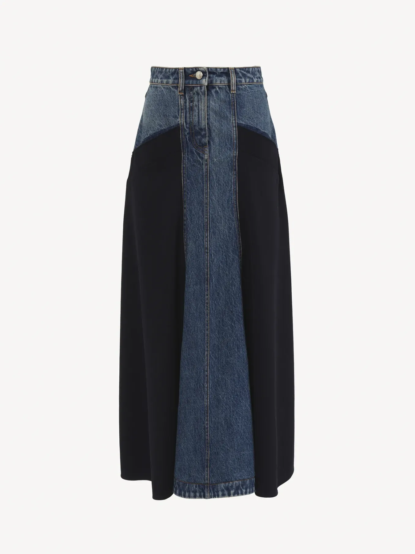 Jupes-Chloé Jupe Evasee Bi-Matiere Ink Navy