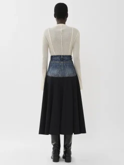Jupes-Chloé Jupe Evasee Bi-Matiere Ink Navy