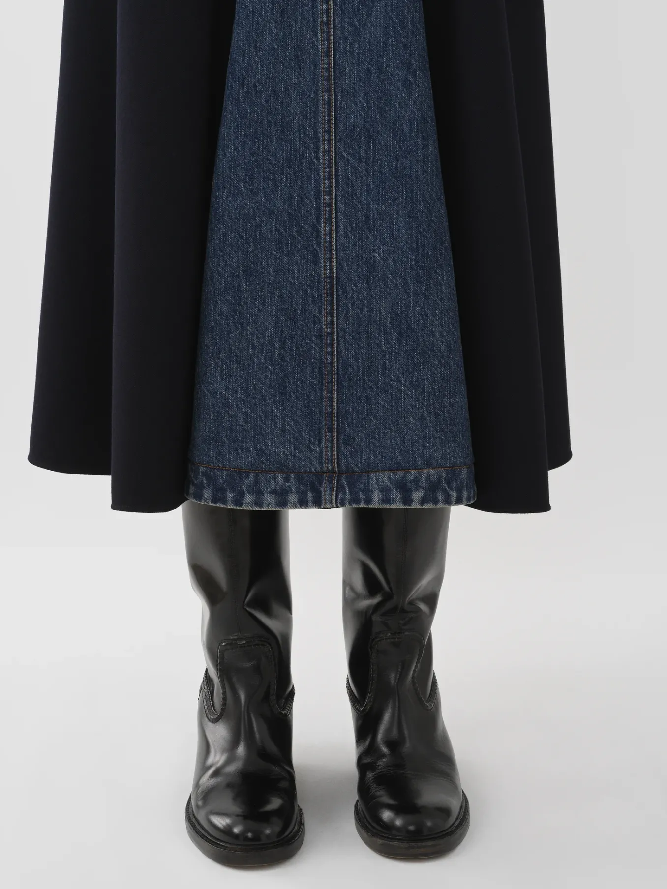 Jupes-Chloé Jupe Evasee Bi-Matiere Ink Navy