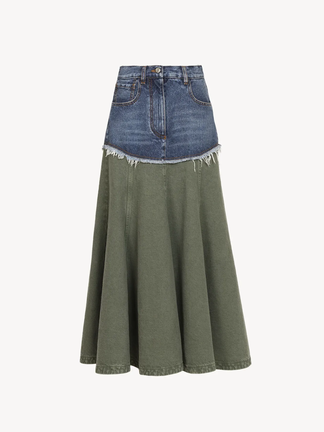 Denim-Chloé Jupe Longue Evasee Blue - Green 1