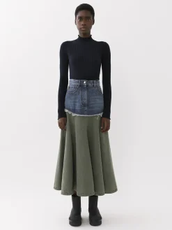 Denim-Chloé Jupe Longue Evasee Blue - Green 1