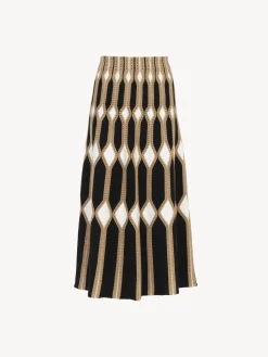 Maille-Chloé Jupe Midi Evasee Desertic Brown