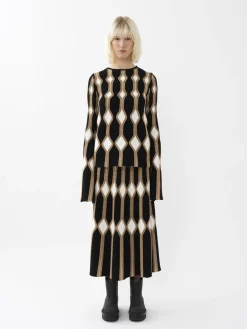 Maille-Chloé Jupe Midi Evasee Desertic Brown