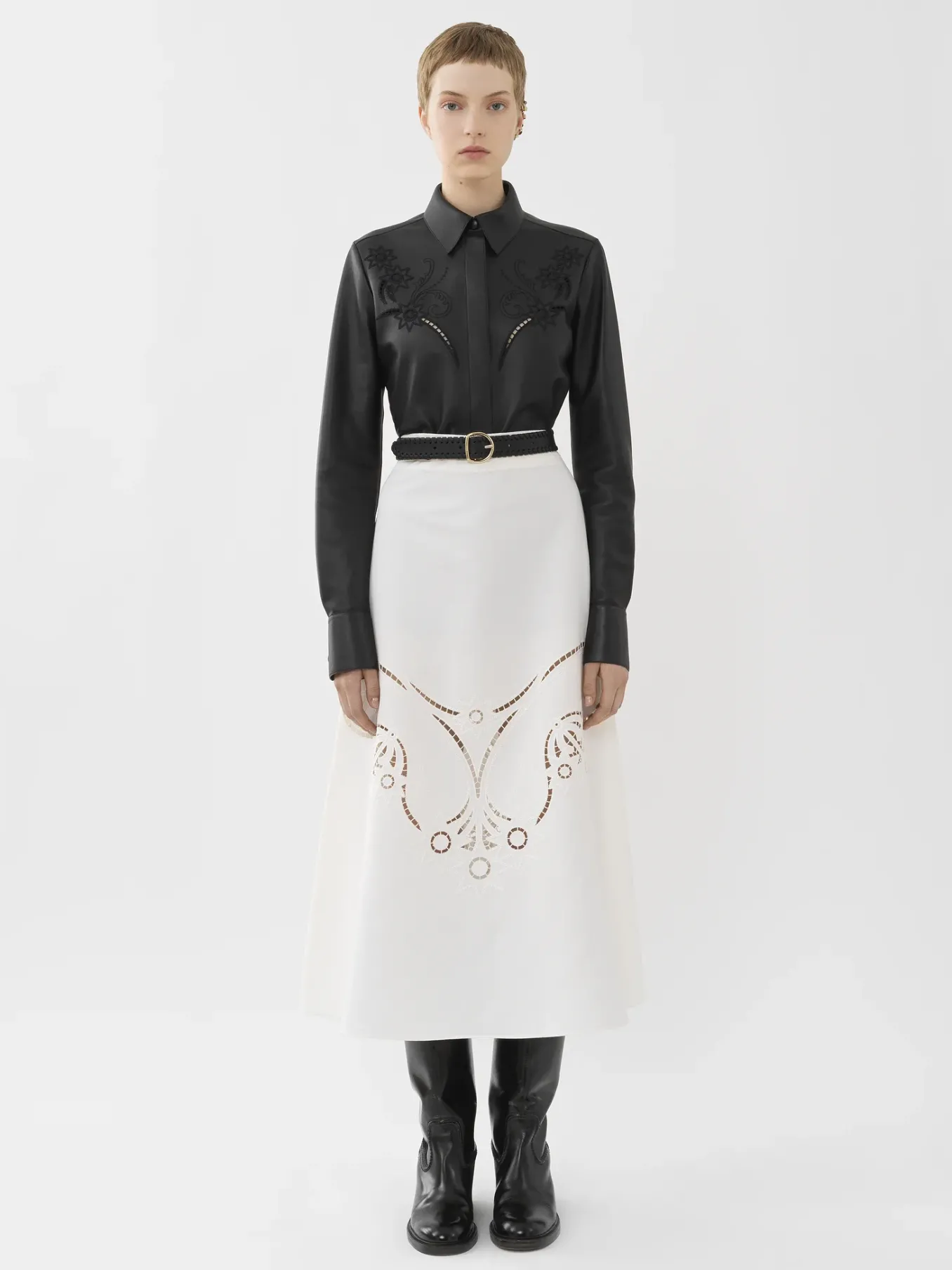 Jupes-Chloé Jupe Midi Evasee Iconic Milk
