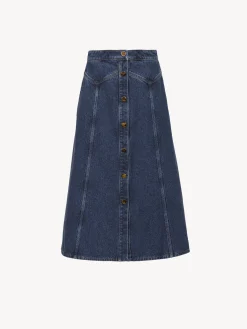 Denim-Chloé Jupe Midi Evasee Faded Denim