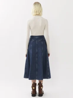 Denim-Chloé Jupe Midi Evasee Faded Denim