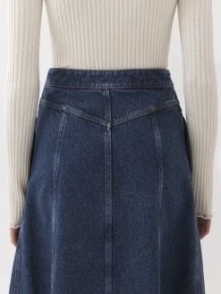 Denim-Chloé Jupe Midi Evasee Faded Denim