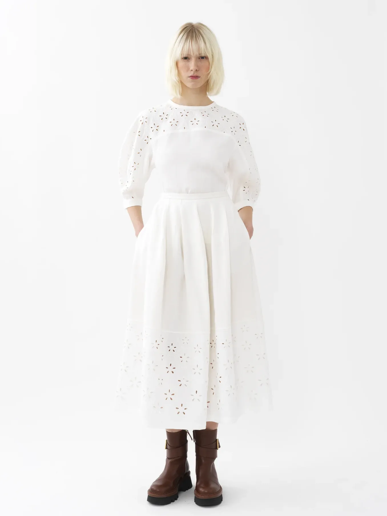 Jupes-Chloé Jupe Midi Froncee Iconic Milk