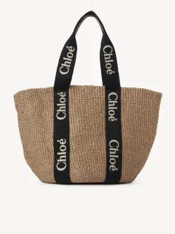 Sacs Cabas-Chloé Large Panier Woody Black - Beige 1