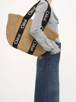 Sacs Cabas-Chloé Large Panier Woody Black - Beige 1