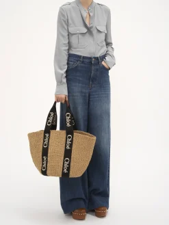 Sacs Cabas-Chloé Large Panier Woody Black - Beige 1