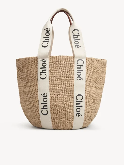 Sacs Cabas-Chloé Large Panier Woody Blanc