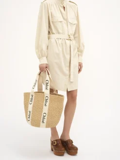 Sacs Cabas-Chloé Large Panier Woody Blanc