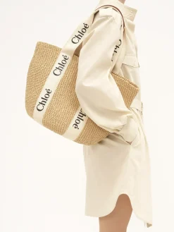 Sacs Cabas-Chloé Large Panier Woody Blanc