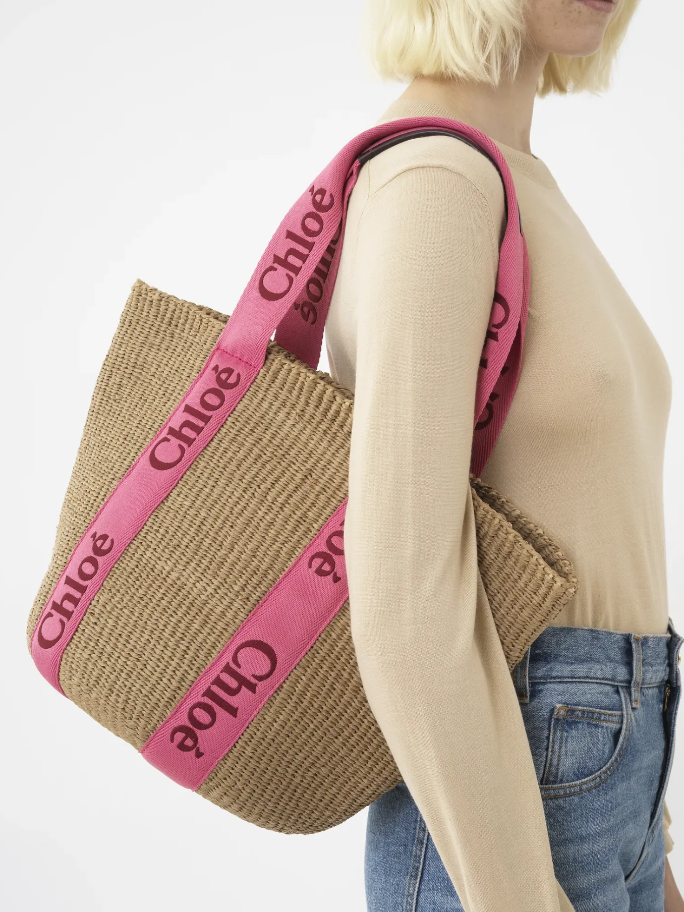 Sacs Cabas-Chloé Large Panier Woody Pink - Red 1