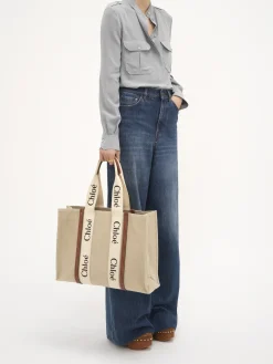 Sacs Cabas-Chloé Large Sac Cabas Woody White - Brown 1