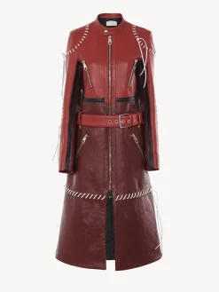 Cuir-Chloé Manteau Biker Long A Lacets Purple - Red 1
