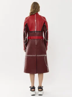 Cuir-Chloé Manteau Biker Long A Lacets Purple - Red 1