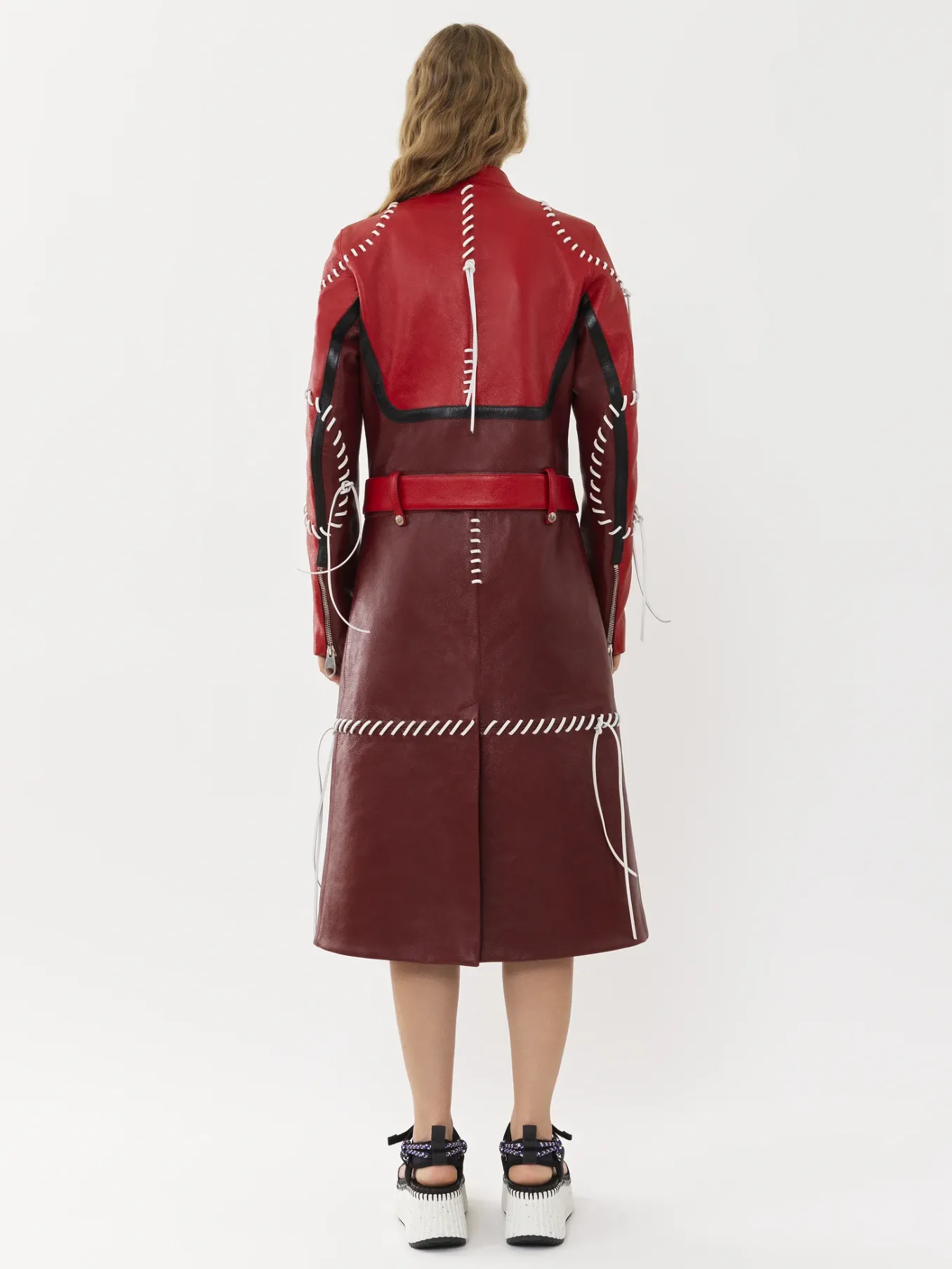 Cuir-Chloé Manteau Biker Long A Lacets Purple - Red 1
