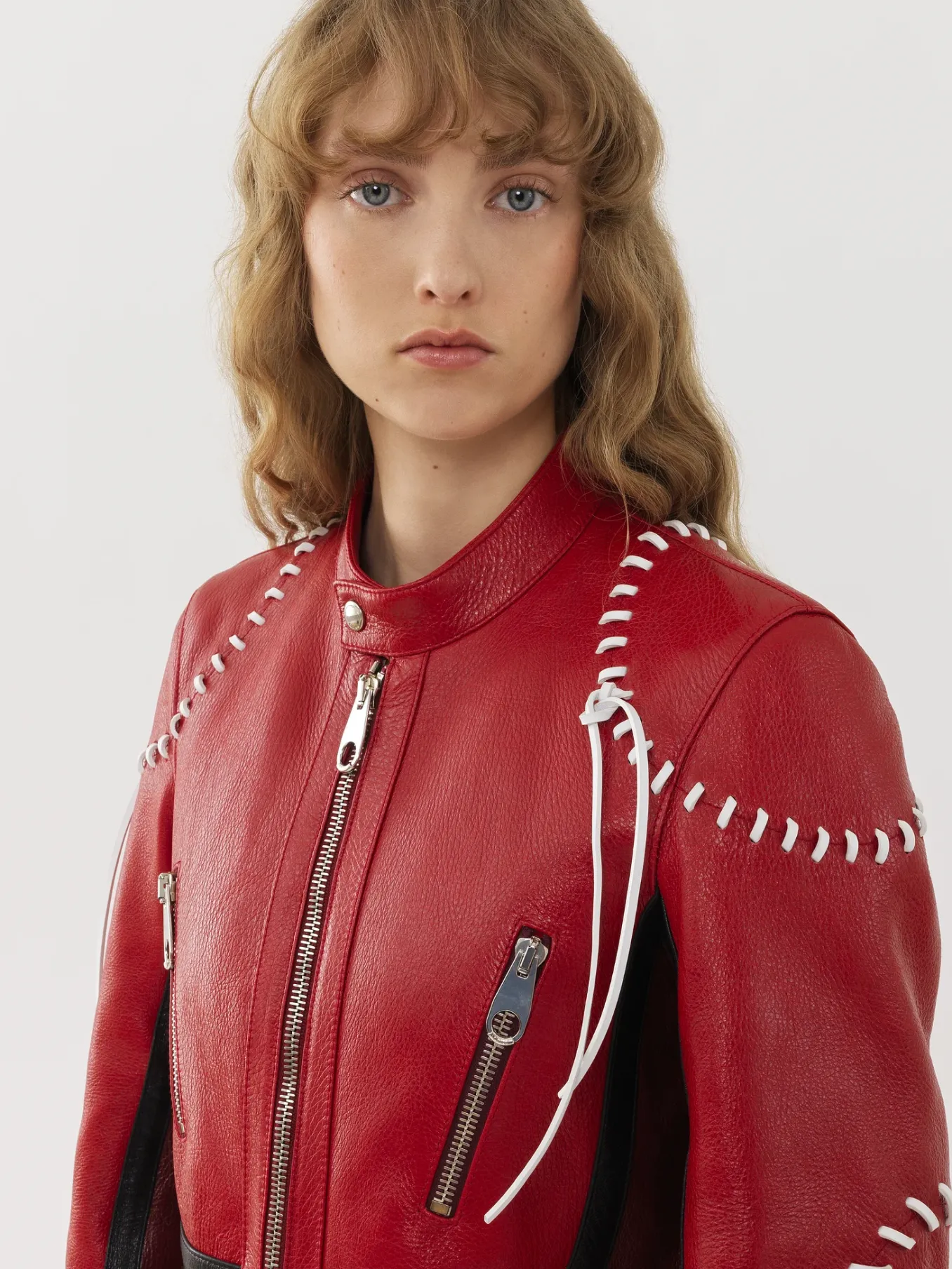 Cuir-Chloé Manteau Biker Long A Lacets Purple - Red 1