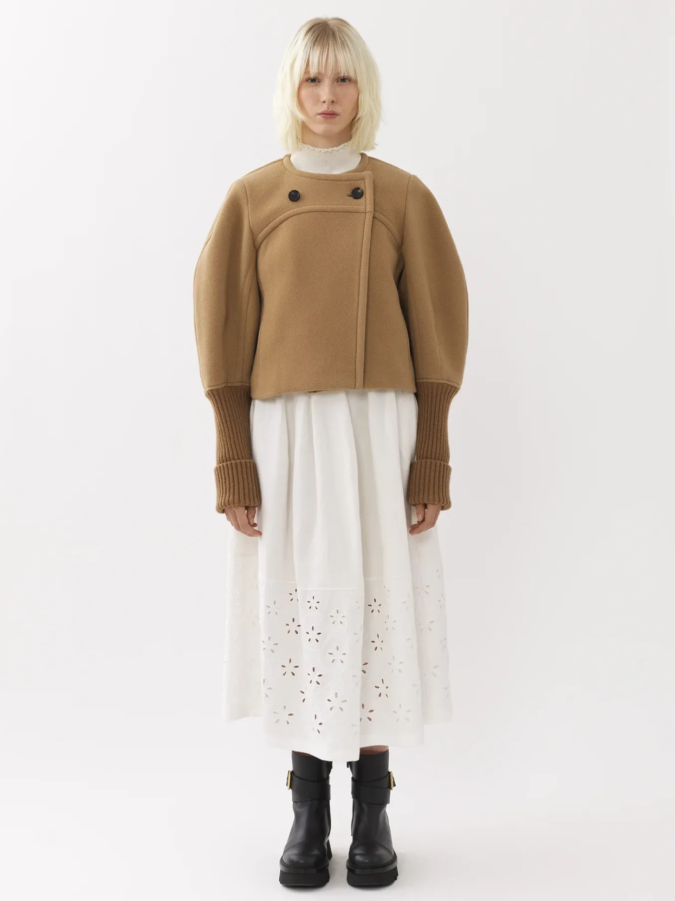 Manteaux-Chloé Manteau Court Manches Arrondies Worn Brown