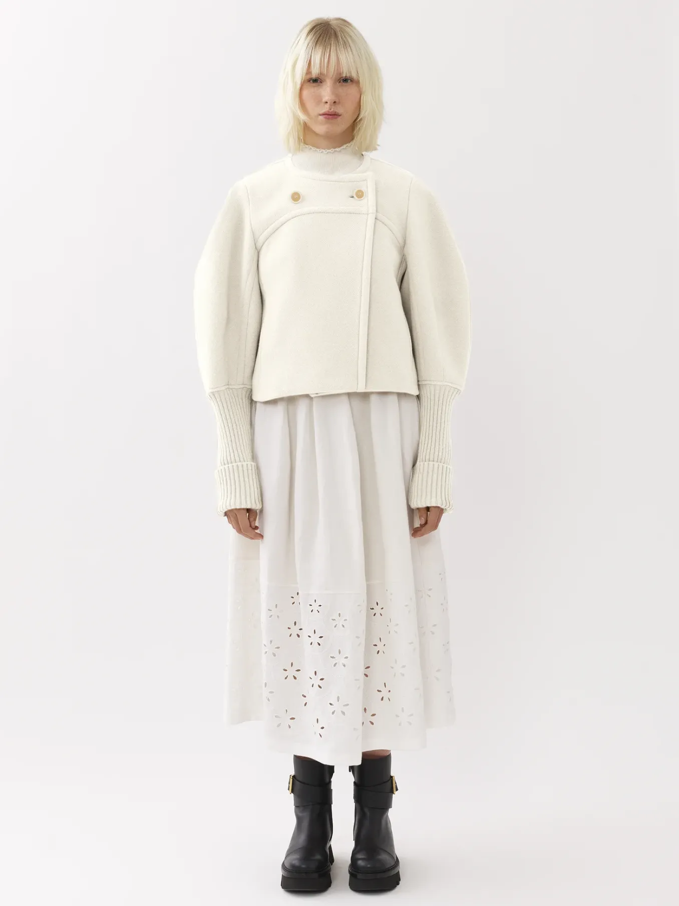 Manteaux-Chloé Manteau Court Manches Arrondies Seedpearl Beige