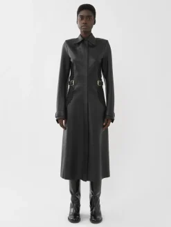 Cuir-Chloé Manteau Long Ajuste Noir