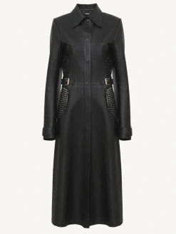 Cuir-Chloé Manteau Long Ajuste Noir