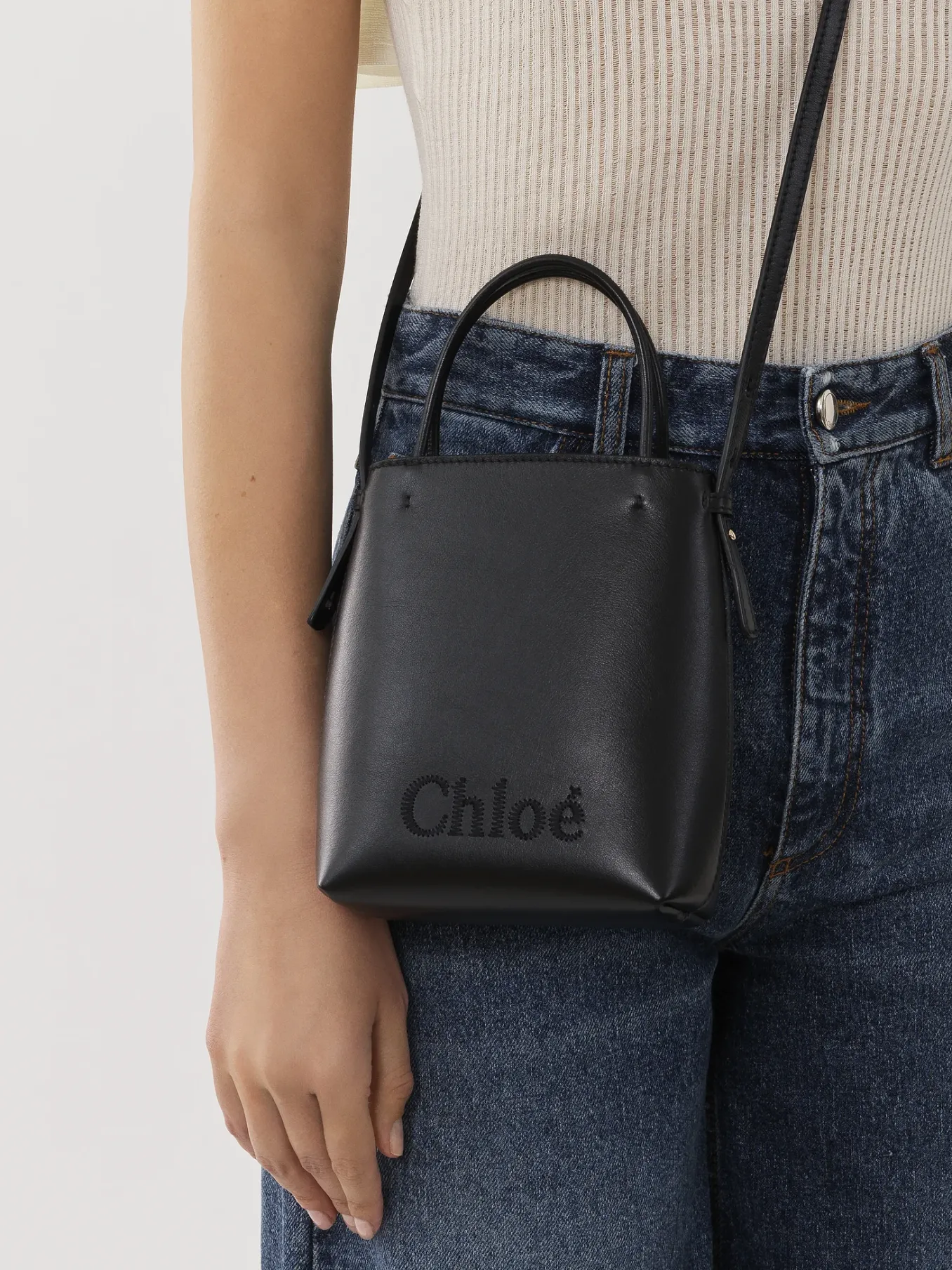 Sacs Porté Épaule-Chloé Micro Sac Cabas Chloe Sense Noir