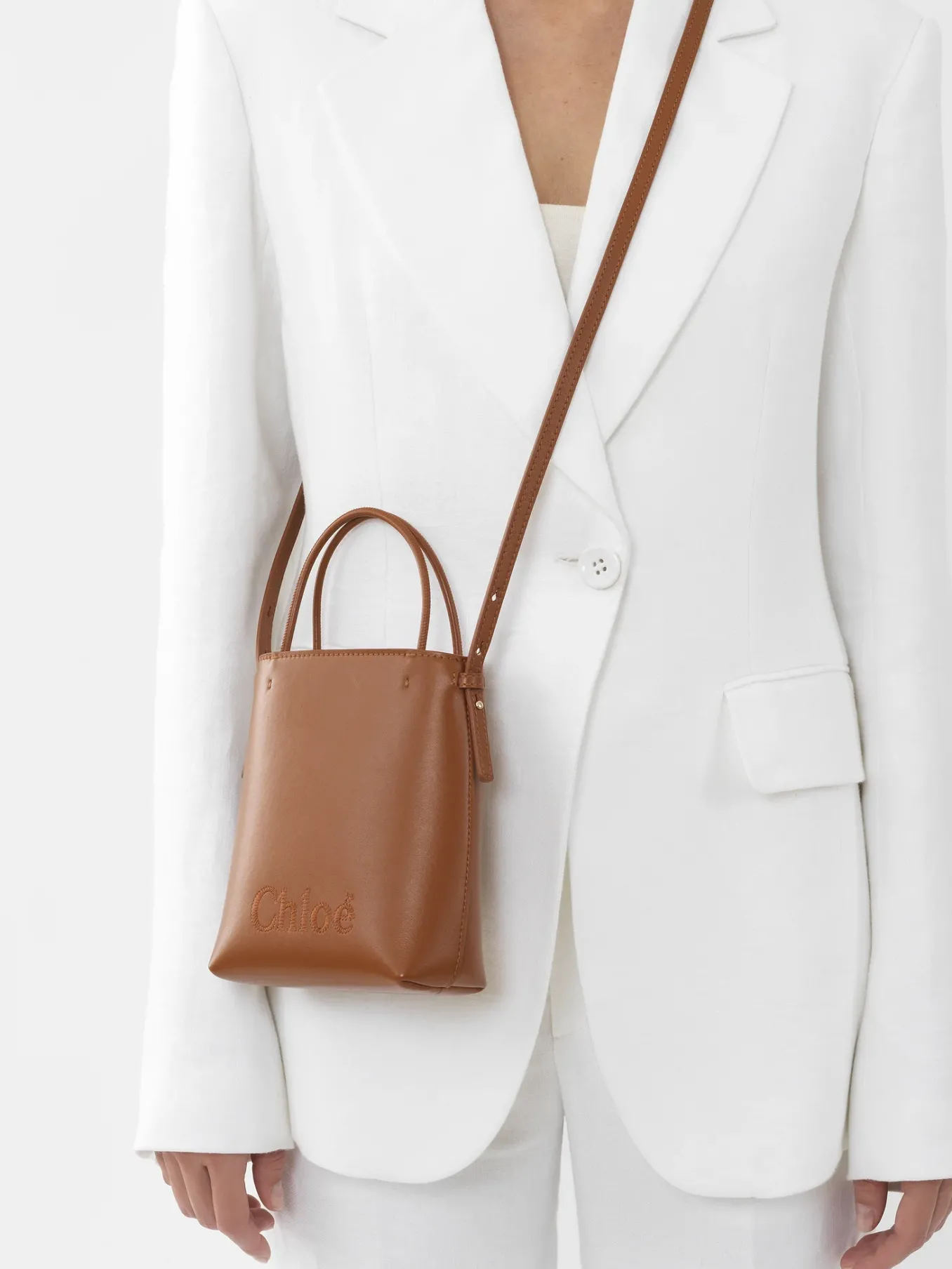 Sacs Porté Épaule-Chloé Micro Sac Cabas Chloe Sense Caramel