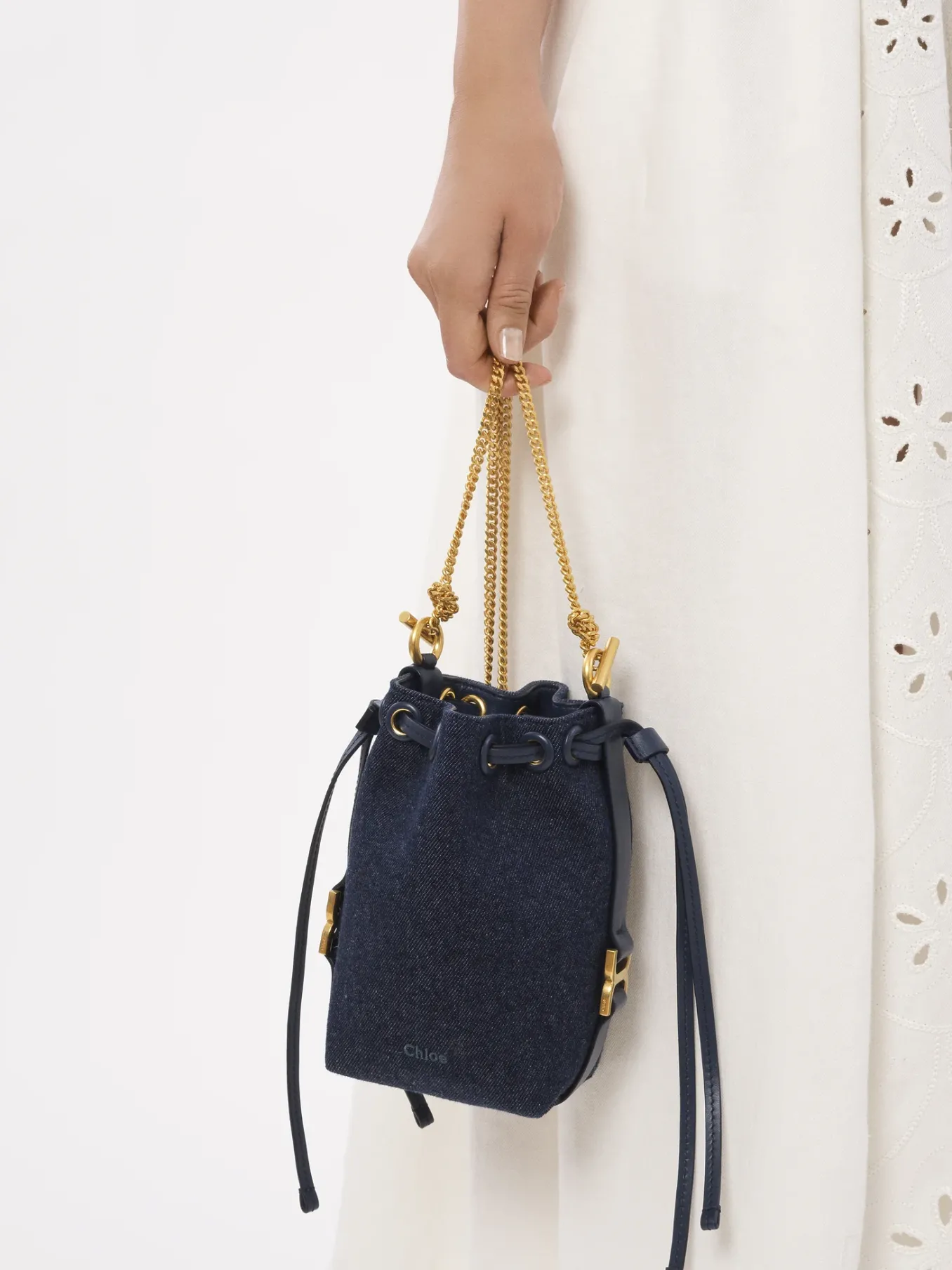 Sacs À Bandoulière-Chloé Micro Sac Seau Marcie Denim