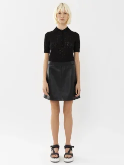 Cuir-Chloé Mini Jupe Noir