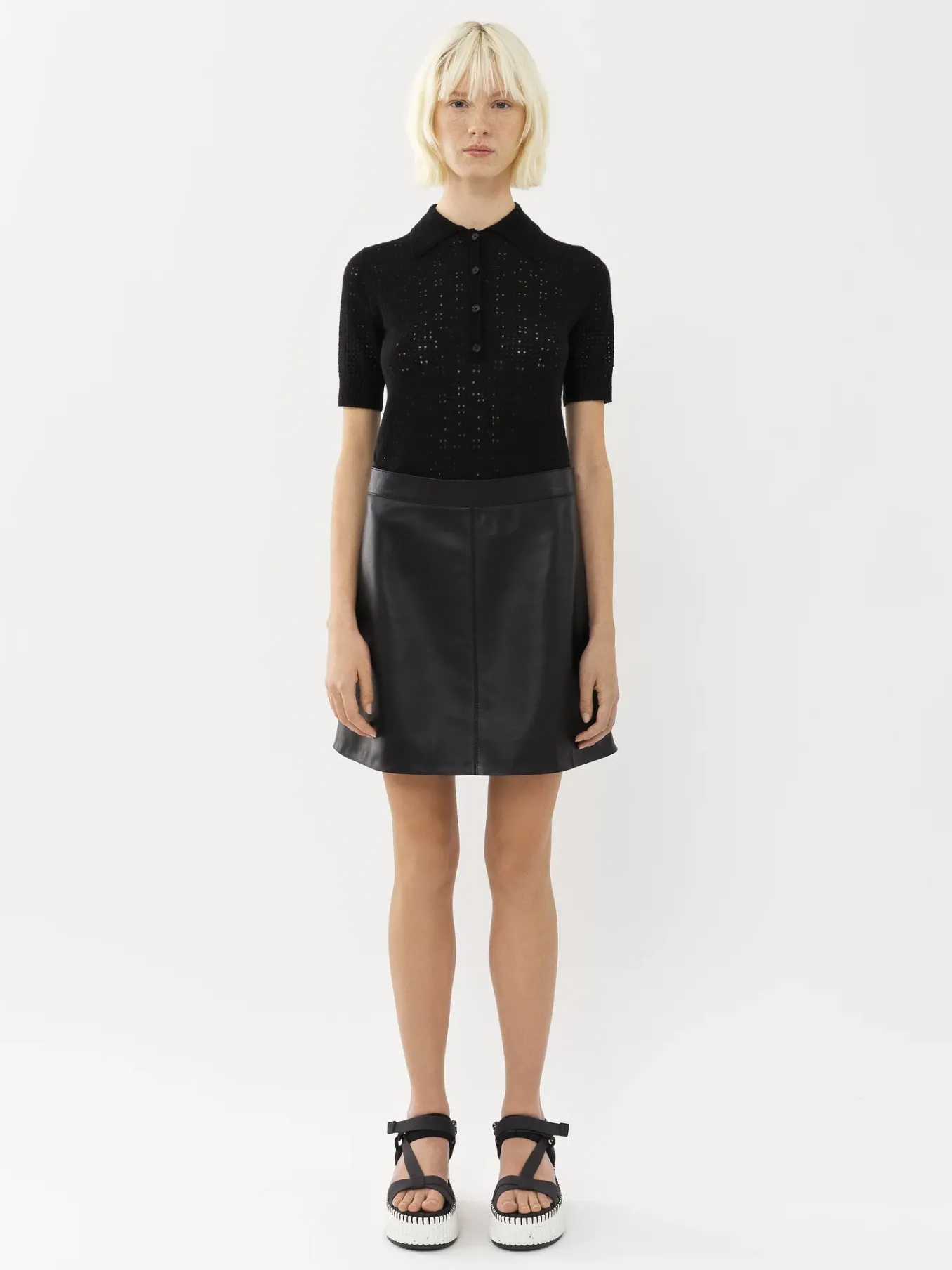 Cuir-Chloé Mini Jupe Noir
