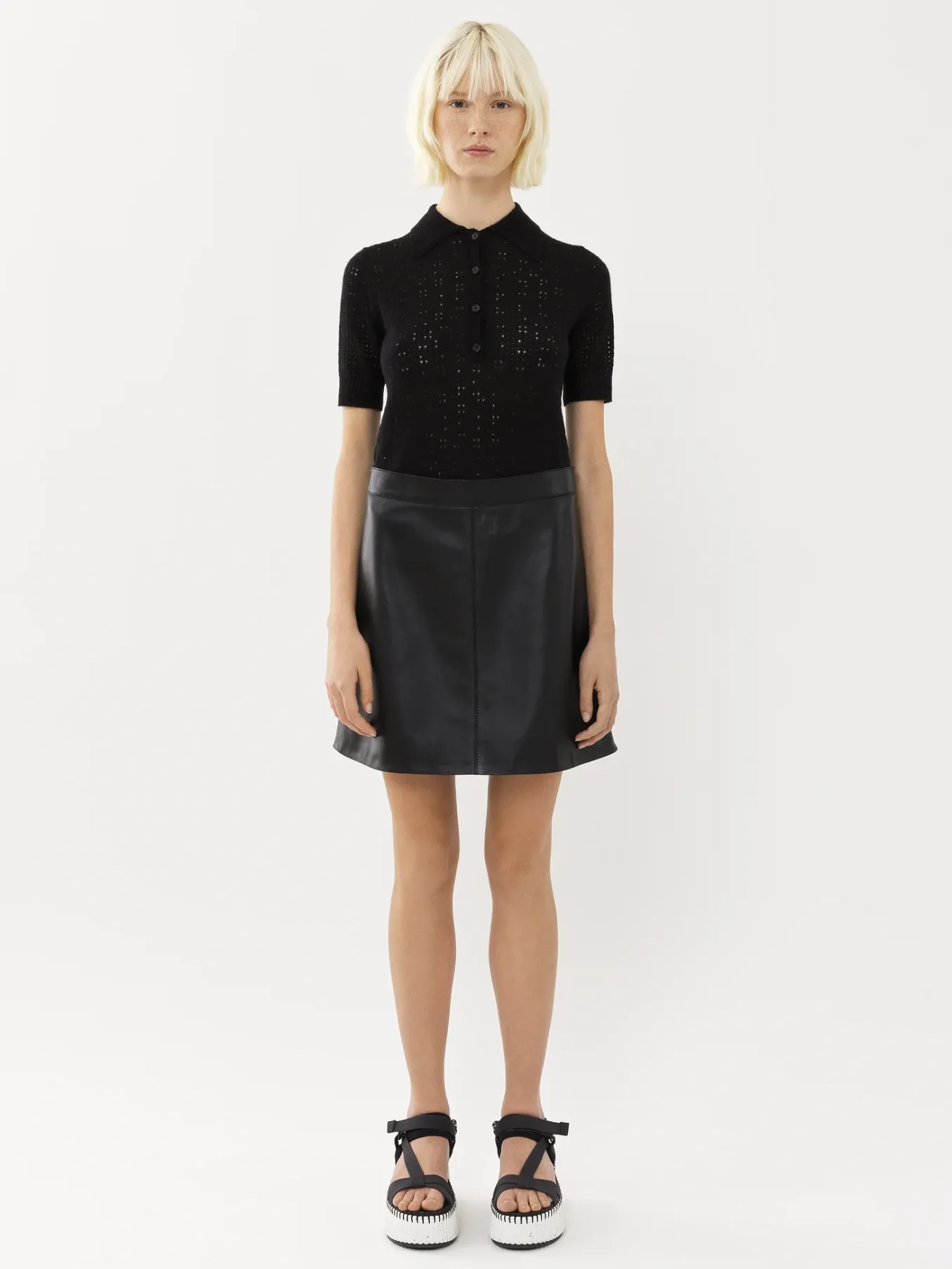 Cuir-Chloé Mini Jupe Noir