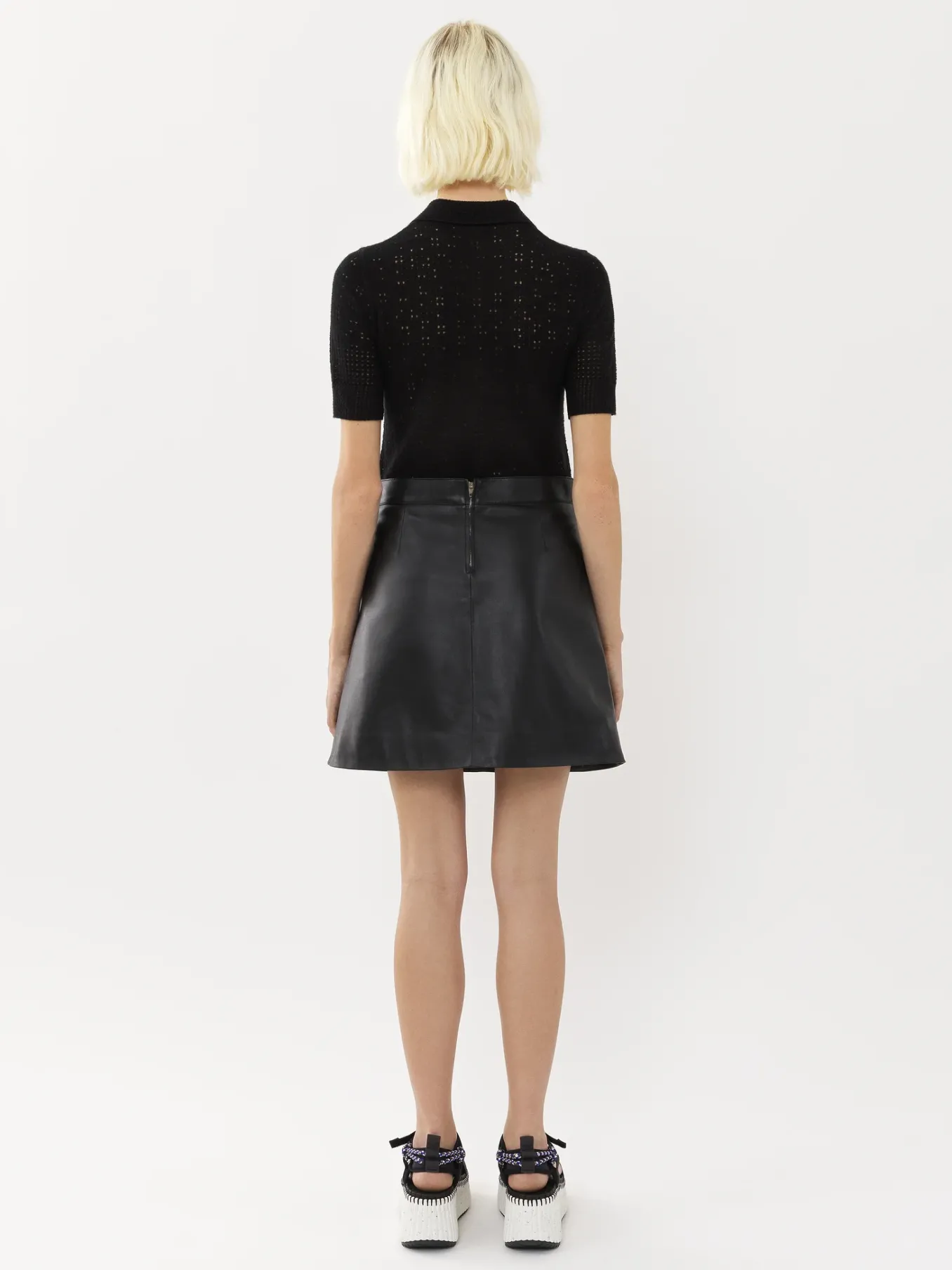 Cuir-Chloé Mini Jupe Noir