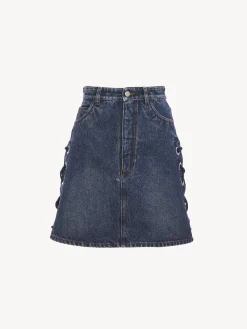 Denim-Chloé Mini Jupe A Lacets Faded Denim