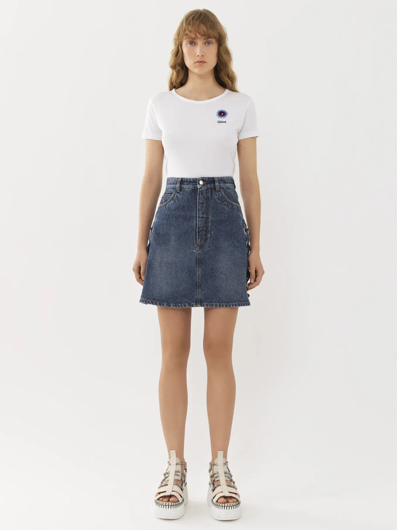 Denim-Chloé Mini Jupe A Lacets Faded Denim