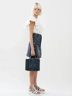 Denim-Chloé Mini Jupe A Lacets Faded Denim