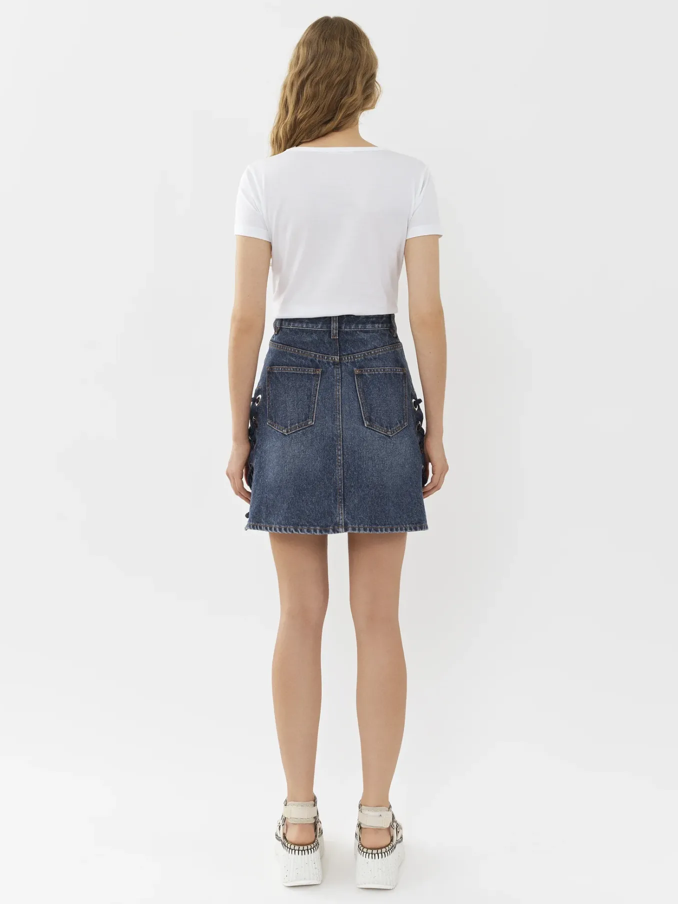 Denim-Chloé Mini Jupe A Lacets Faded Denim