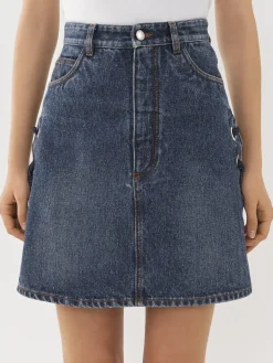 Denim-Chloé Mini Jupe A Lacets Faded Denim