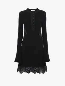 Robes-Chloé Mini Robe Col Tunisien Noir