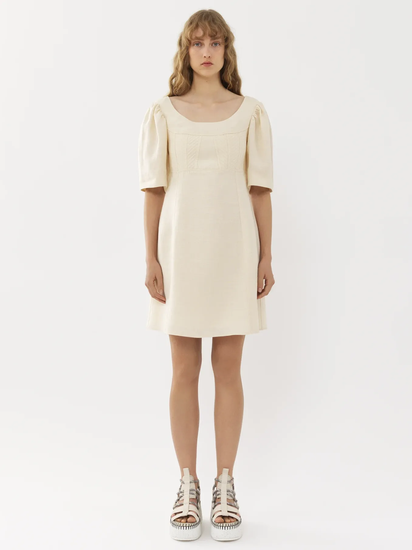 Robes-Chloé Mini Robe Manches Ballon Coconut Milk