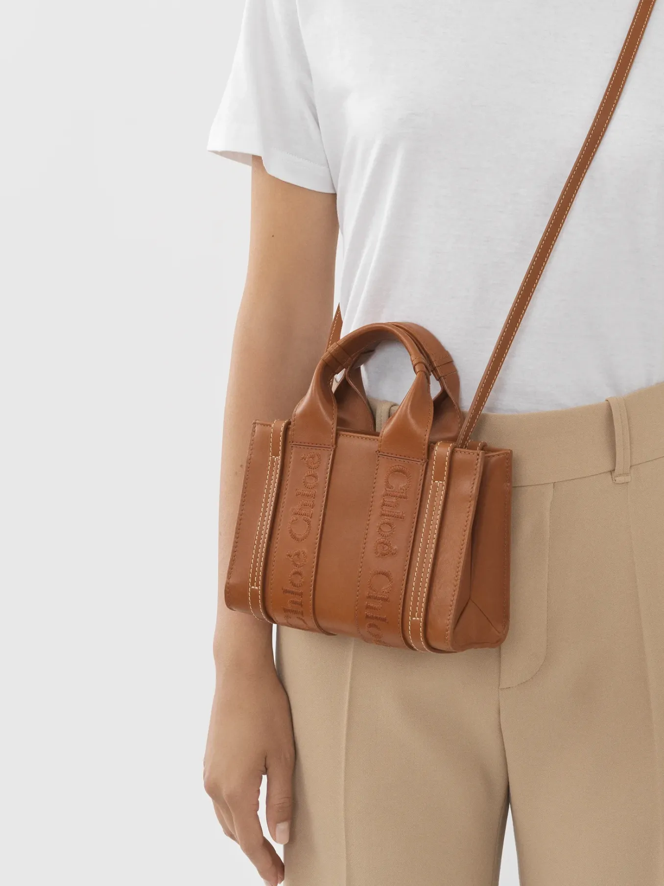 Sacs À Bandoulière-Chloé Mini Sac Cabas Woody A Bandoulière Caramel