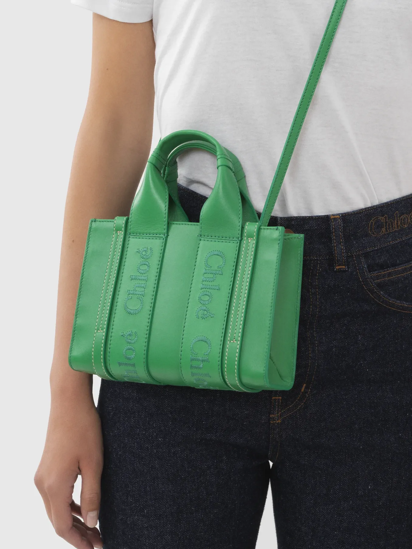 Sacs À Bandoulière-Chloé Mini Sac Cabas Woody A Bandoulière Pop Green