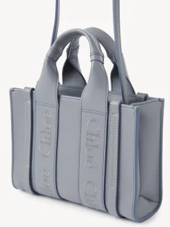 Sacs À Bandoulière-Chloé Mini Sac Cabas Woody A Bandoulière Storm Blue