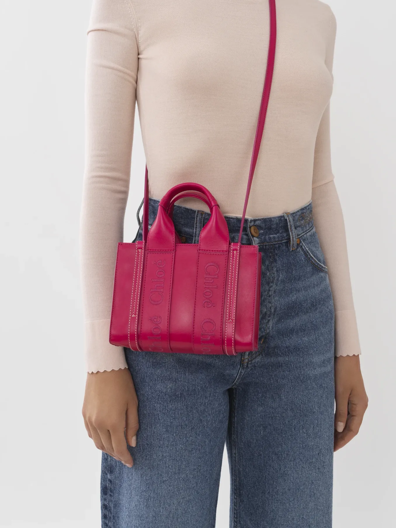 Sacs À Bandoulière-Chloé Mini Sac Cabas Woody A Bandoulière Fizzy Pink
