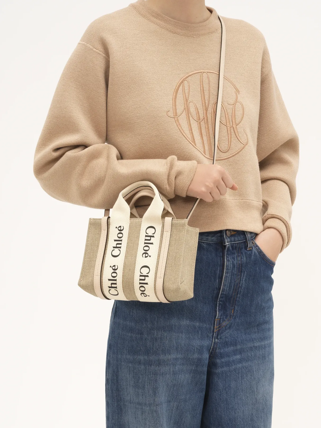 Sacs À Bandoulière-Chloé Mini Sac Cabas Woody A Bandoulière Cement Pink