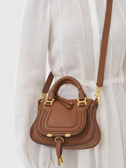Sacs À Bandoulière-Chloé Mini Sac Double Porte Marcie Tan